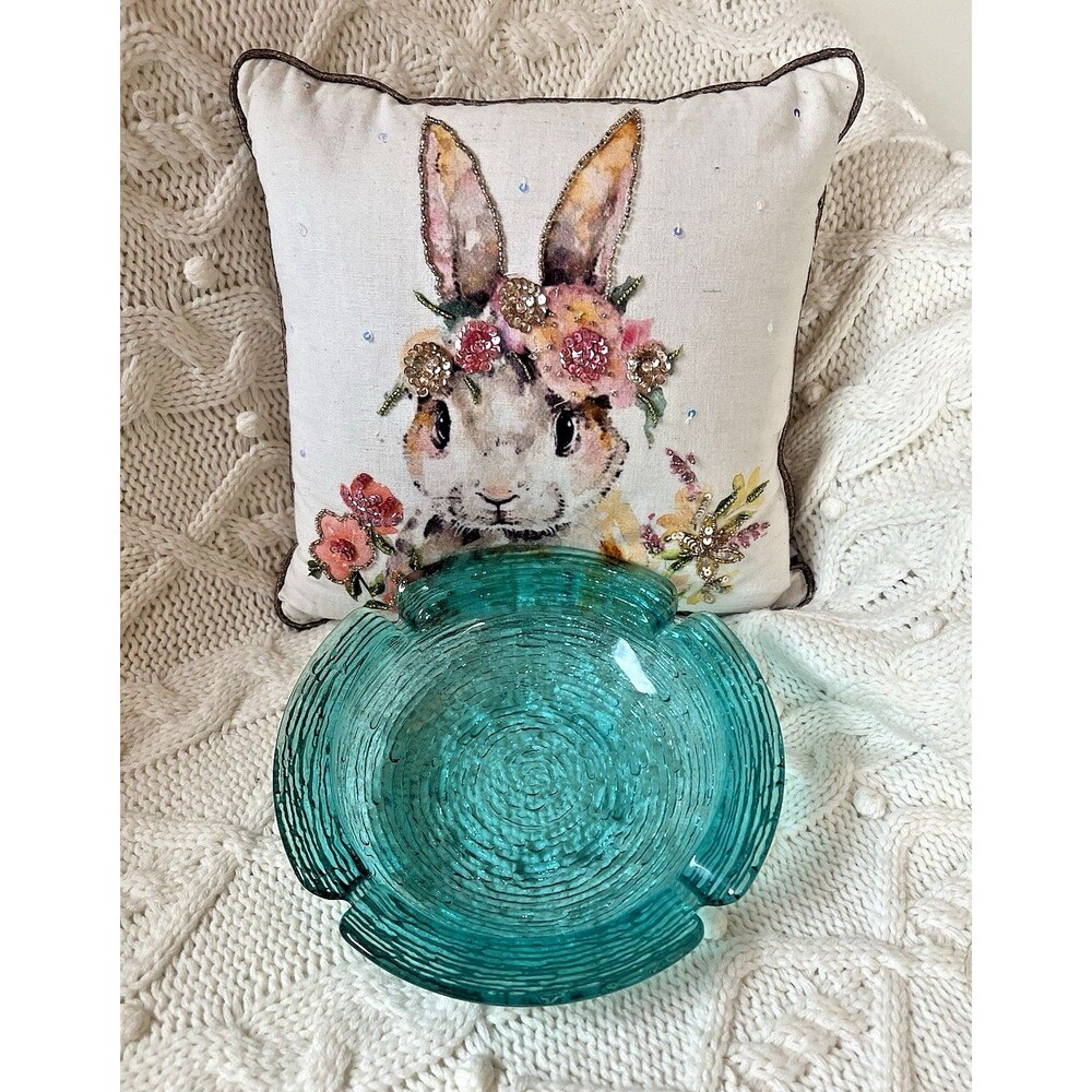 Vintage MCM Anchor Hocking Soreno Teal Color Ashtray 9" X 2"